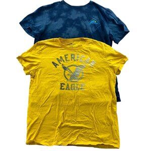 American Eagle Outfitters Mens Graphic Tees 2-Pack Blue Tie-Dye & Yellow Logo